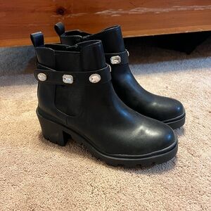 Black Ankle Boots with Gemstone Accents